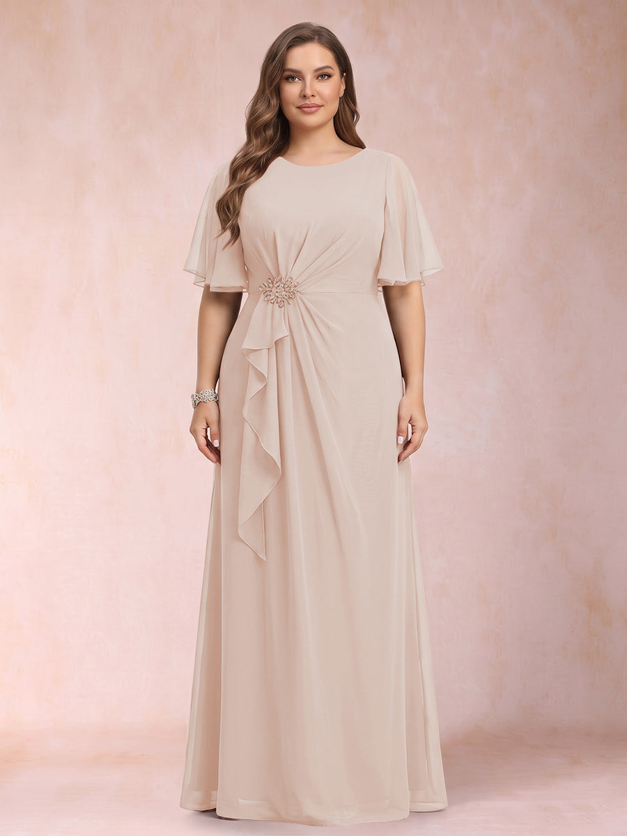 A-Line/Princess Scoop Black Chiffon Plus Size Mother of the Bride Dresses with Appliques &amp; Ruffles