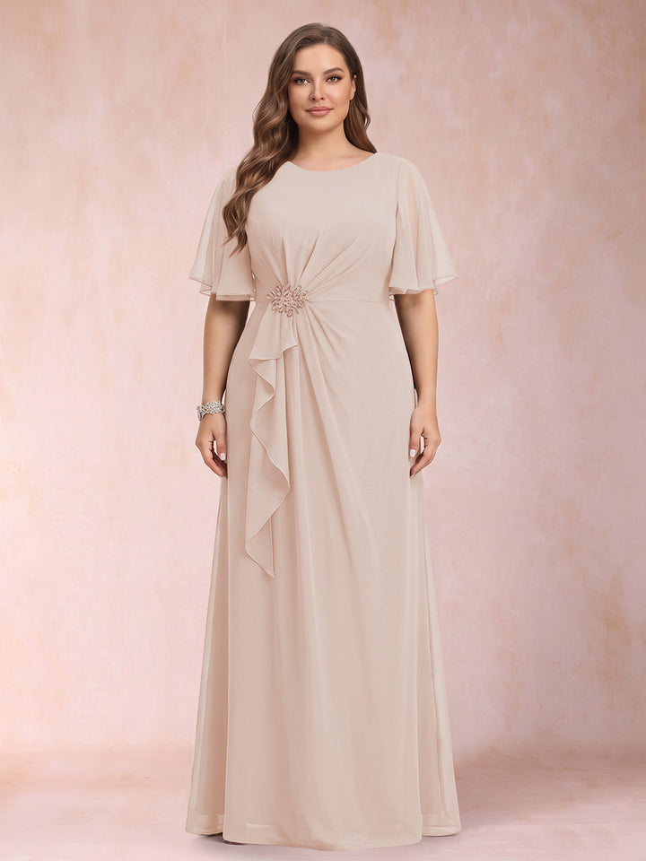 A-Line/Princess Scoop Black Chiffon Plus Size Mother of the Bride Dresses with Appliques &amp; Ruffles