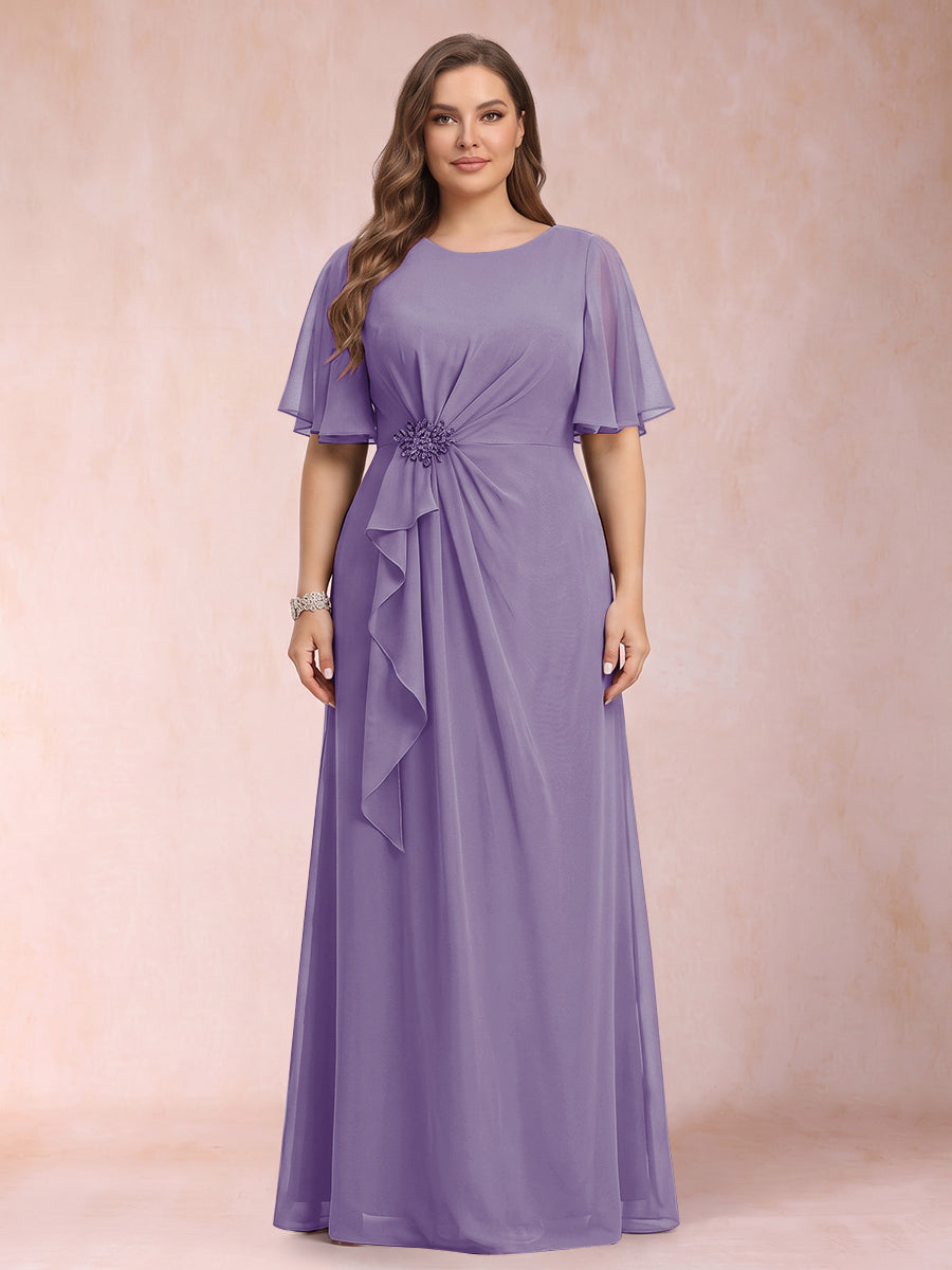A-Line/Princess Scoop Black Chiffon Plus Size Mother of the Bride Dresses with Appliques &amp; Ruffles