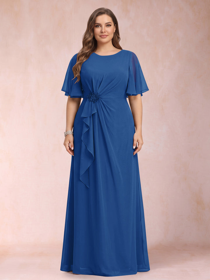 A-Line/Princess Scoop Black Chiffon Plus Size Mother of the Bride Dresses with Appliques &amp; Ruffles