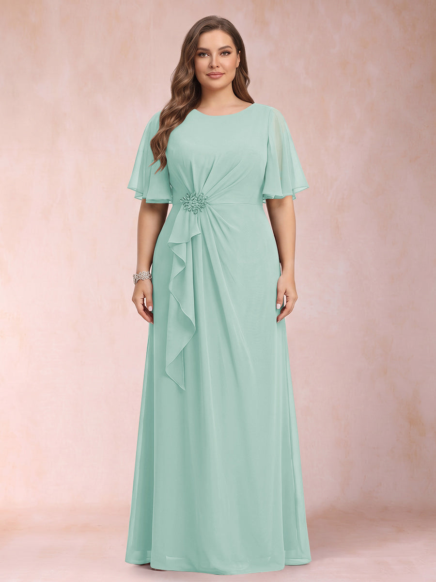 A-Line/Princess Scoop Black Chiffon Plus Size Mother of the Bride Dresses with Appliques &amp; Ruffles