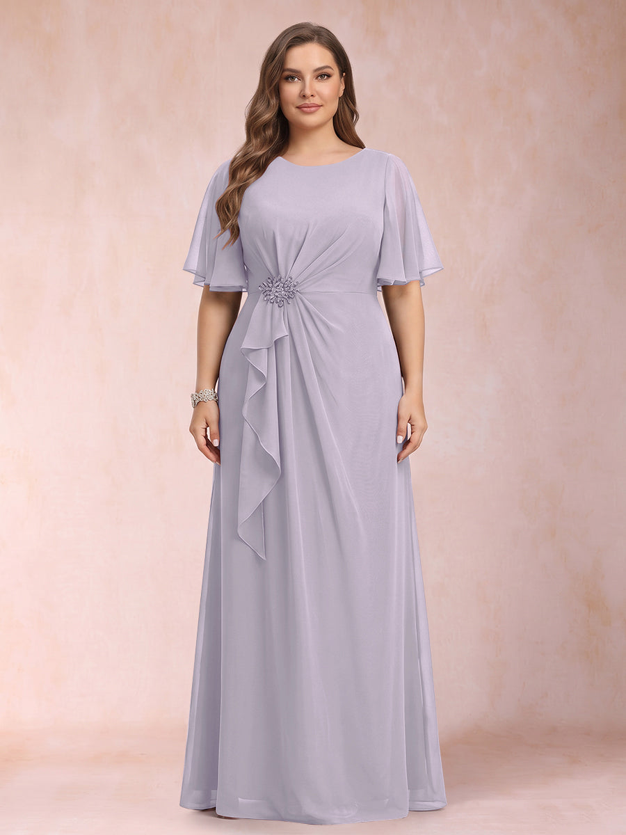 A-Line/Princess Scoop Black Chiffon Plus Size Mother of the Bride Dresses with Appliques &amp; Ruffles