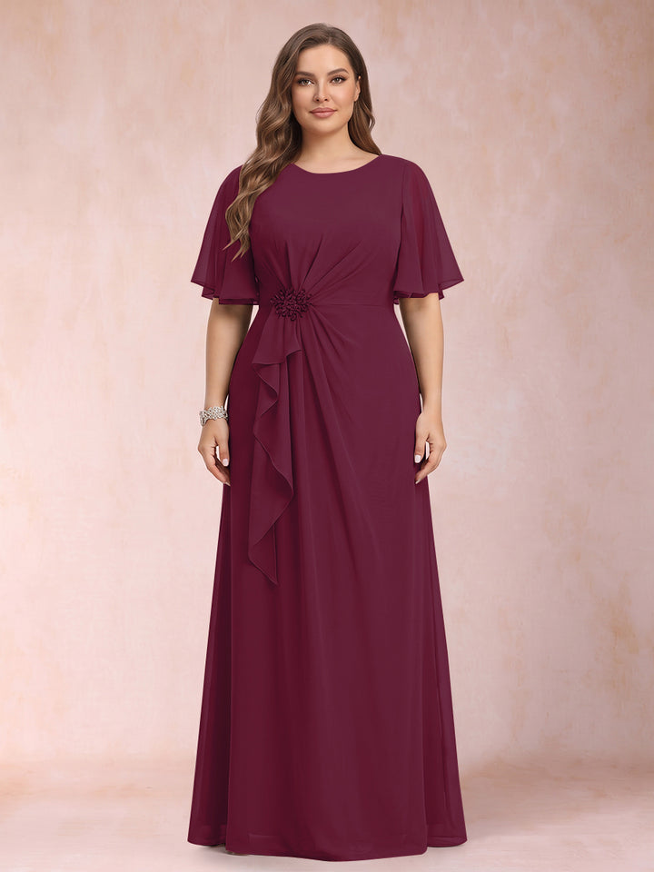 A-Line/Princess Scoop Black Chiffon Plus Size Mother of the Bride Dresses with Appliques &amp; Ruffles