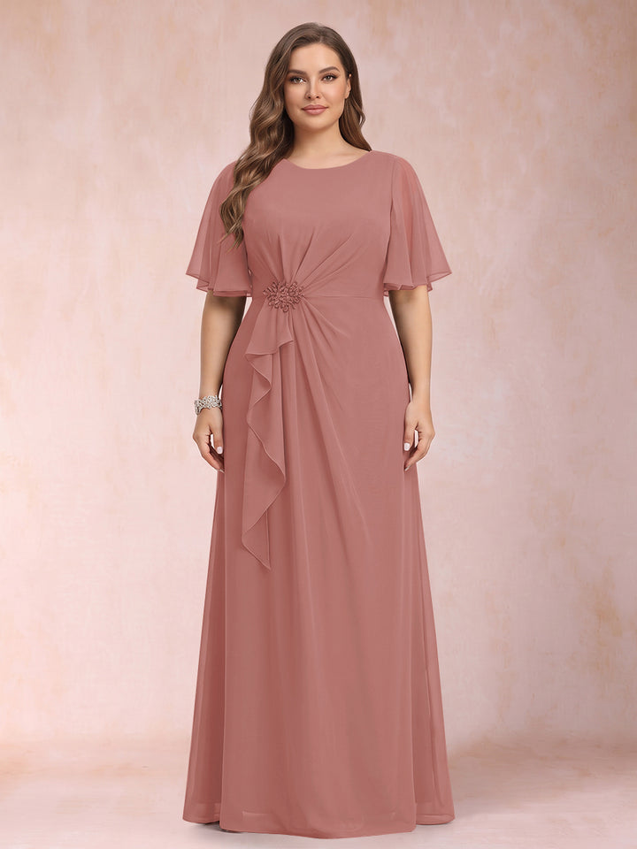 A-Line/Princess Scoop Black Chiffon Plus Size Mother of the Bride Dresses with Appliques &amp; Ruffles