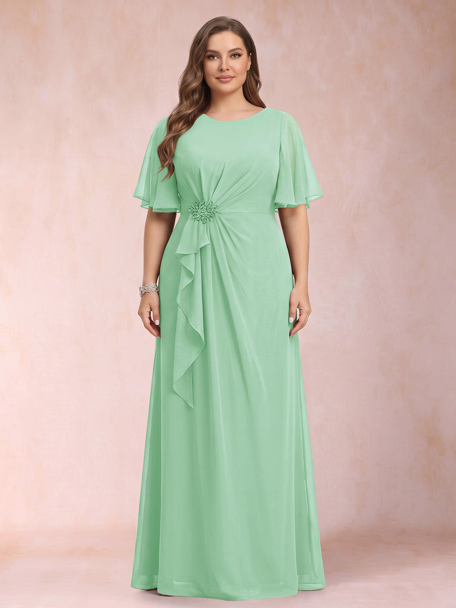 A-Line/Princess Scoop Black Chiffon Plus Size Mother of the Bride Dresses with Appliques &amp; Ruffles
