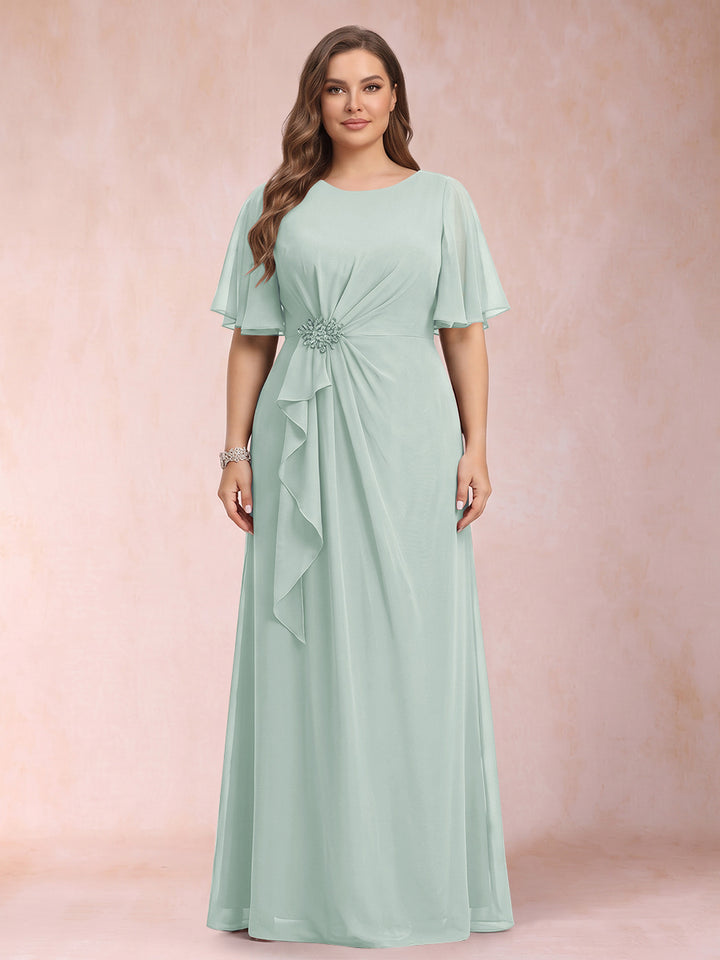 A-Line/Princess Scoop Black Chiffon Plus Size Mother of the Bride Dresses with Appliques &amp; Ruffles