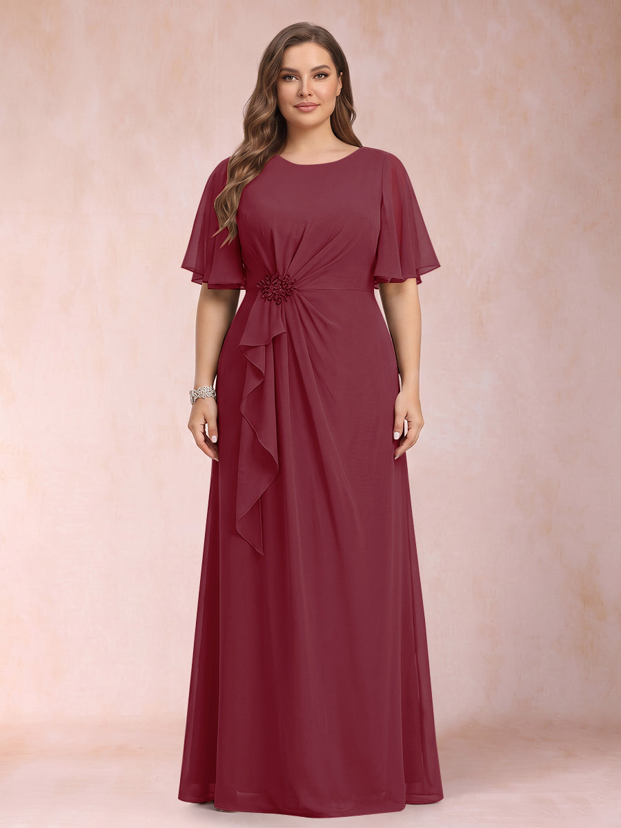 A-Line/Princess Scoop Black Chiffon Plus Size Mother of the Bride Dresses with Appliques &amp; Ruffles