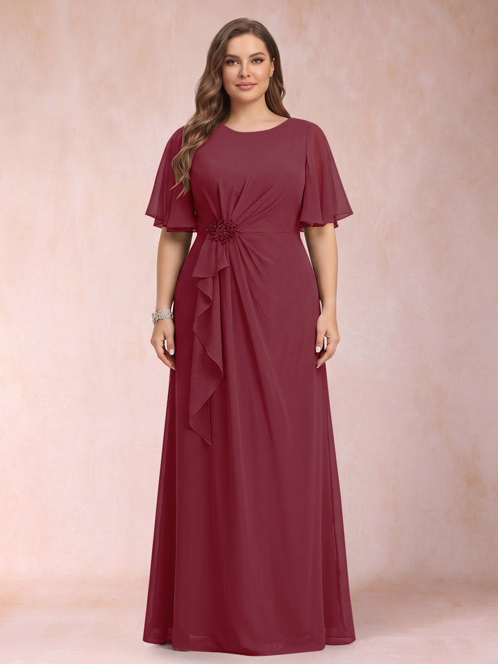 A-Line/Princess Scoop Black Chiffon Plus Size Mother of the Bride Dresses with Appliques &amp; Ruffles
