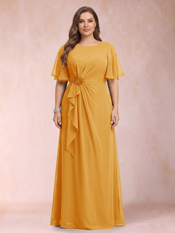 A-Line/Princess Scoop Black Chiffon Plus Size Mother of the Bride Dresses with Appliques &amp; Ruffles