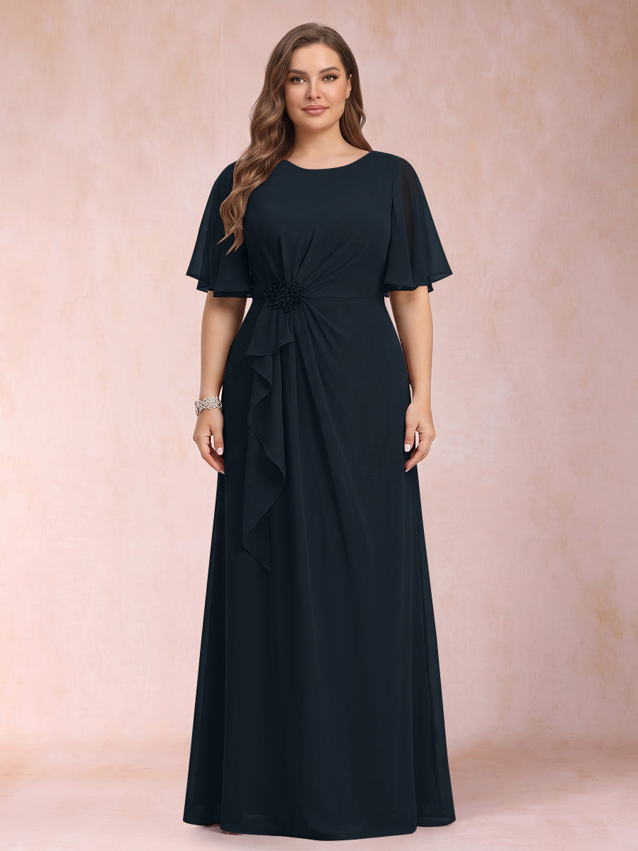 A-Line/Princess Scoop Black Chiffon Plus Size Mother of the Bride Dresses with Appliques &amp; Ruffles