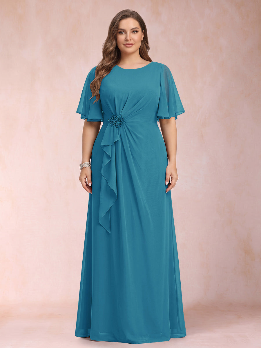 A-Line/Princess Scoop Black Chiffon Plus Size Mother of the Bride Dresses with Appliques &amp; Ruffles