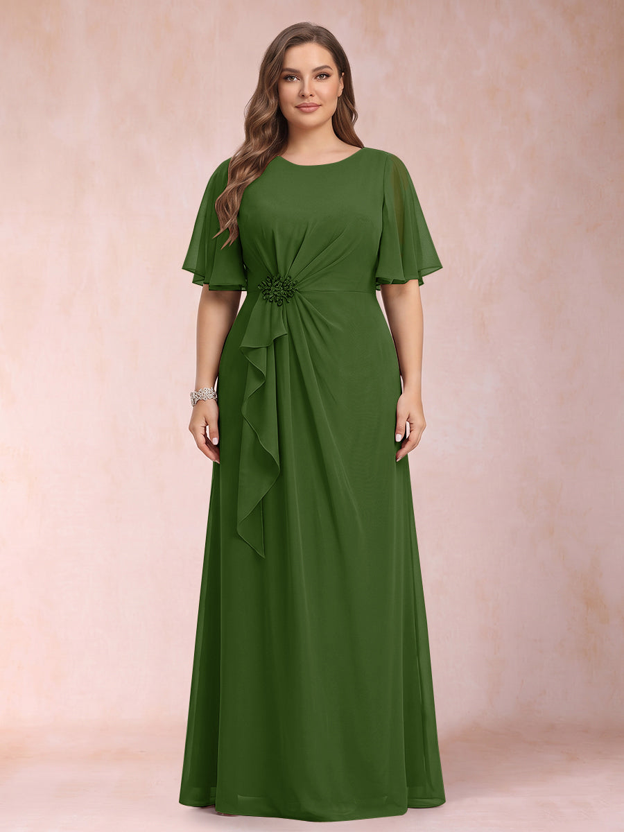 A-Line/Princess Scoop Black Chiffon Plus Size Mother of the Bride Dresses with Appliques &amp; Ruffles
