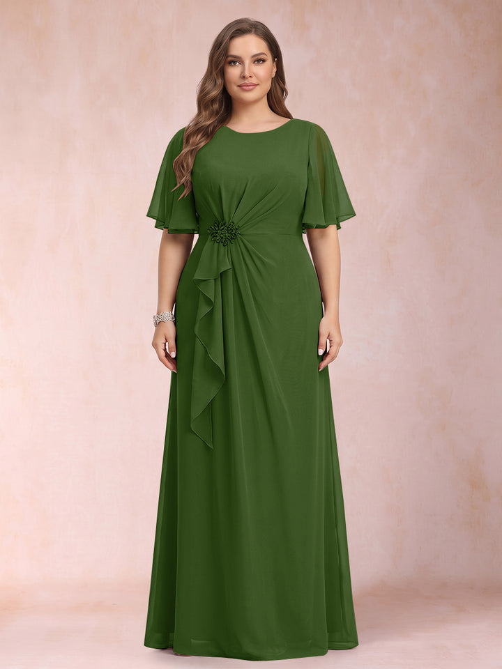 A-Line/Princess Scoop Black Chiffon Plus Size Mother of the Bride Dresses with Appliques &amp; Ruffles