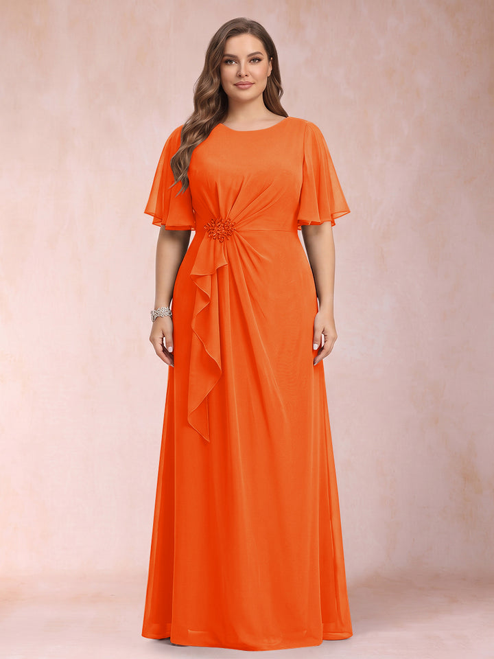 A-Line/Princess Scoop Black Chiffon Plus Size Mother of the Bride Dresses with Appliques &amp; Ruffles