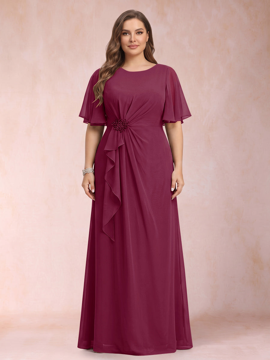 A-Line/Princess Scoop Black Chiffon Plus Size Mother of the Bride Dresses with Appliques &amp; Ruffles