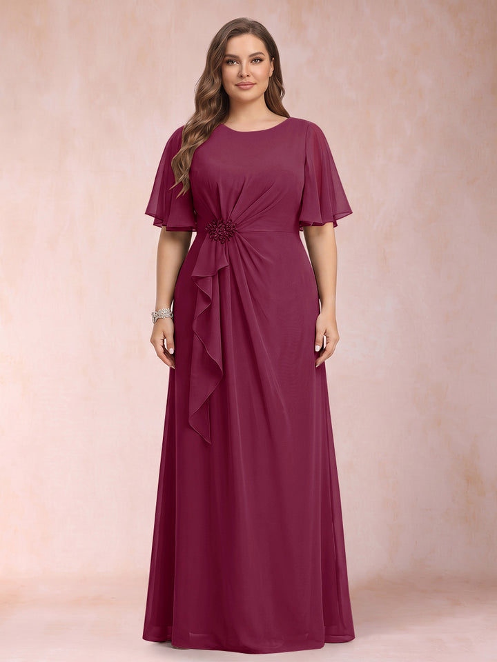 A-Line/Princess Scoop Black Chiffon Plus Size Mother of the Bride Dresses with Appliques &amp; Ruffles