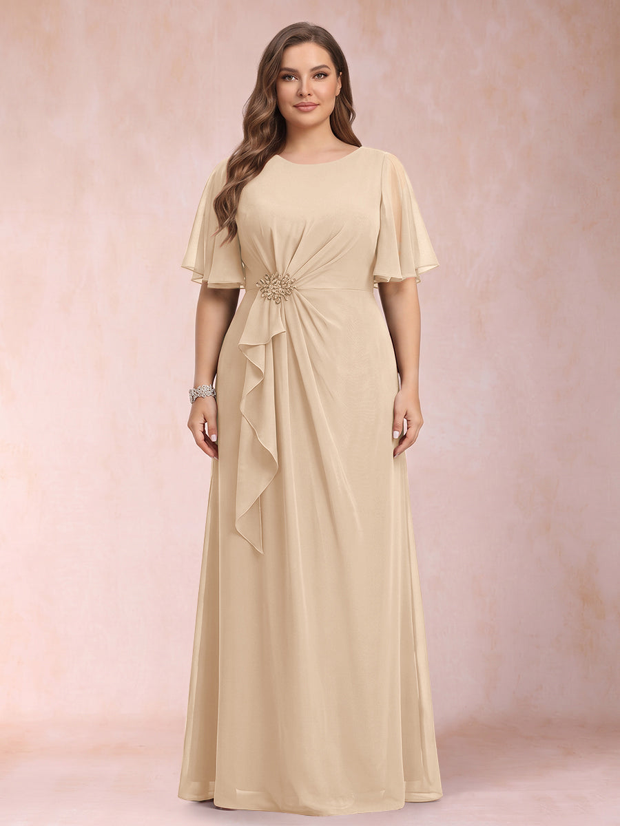A-Line/Princess Scoop Black Chiffon Plus Size Mother of the Bride Dresses with Appliques &amp; Ruffles