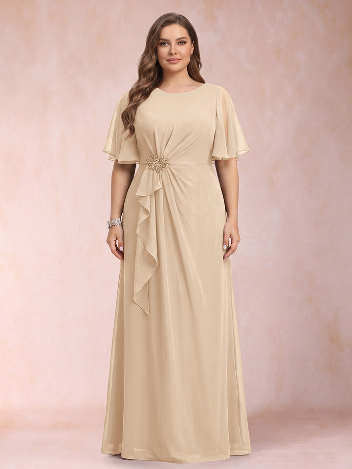 A-Line/Princess Scoop Black Chiffon Plus Size Mother of the Bride Dresses with Appliques &amp; Ruffles