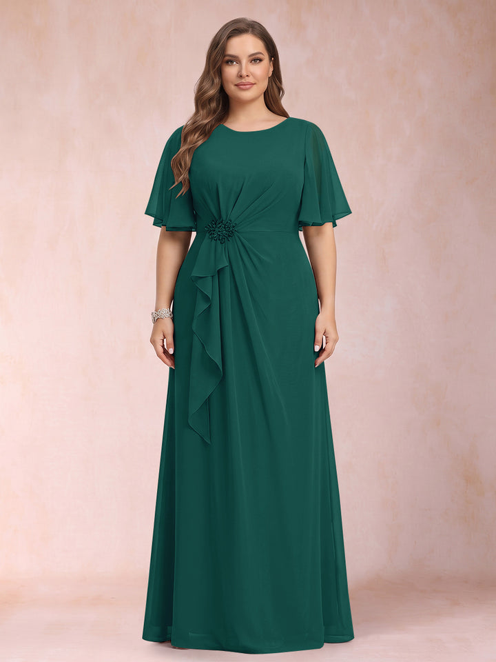 A-Line/Princess Scoop Black Chiffon Plus Size Mother of the Bride Dresses with Appliques &amp; Ruffles