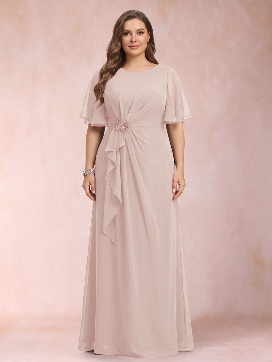 A-Line/Princess Scoop Black Chiffon Plus Size Mother of the Bride Dresses with Appliques &amp; Ruffles