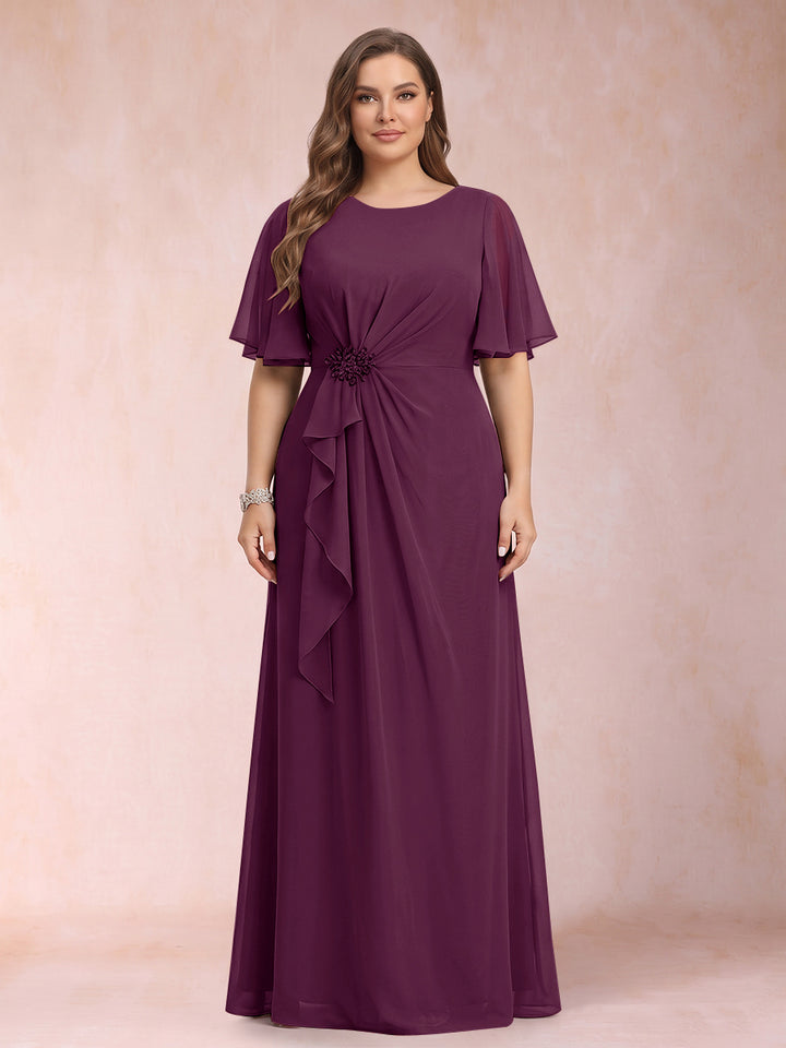 A-Line/Princess Scoop Black Chiffon Plus Size Mother of the Bride Dresses with Appliques &amp; Ruffles