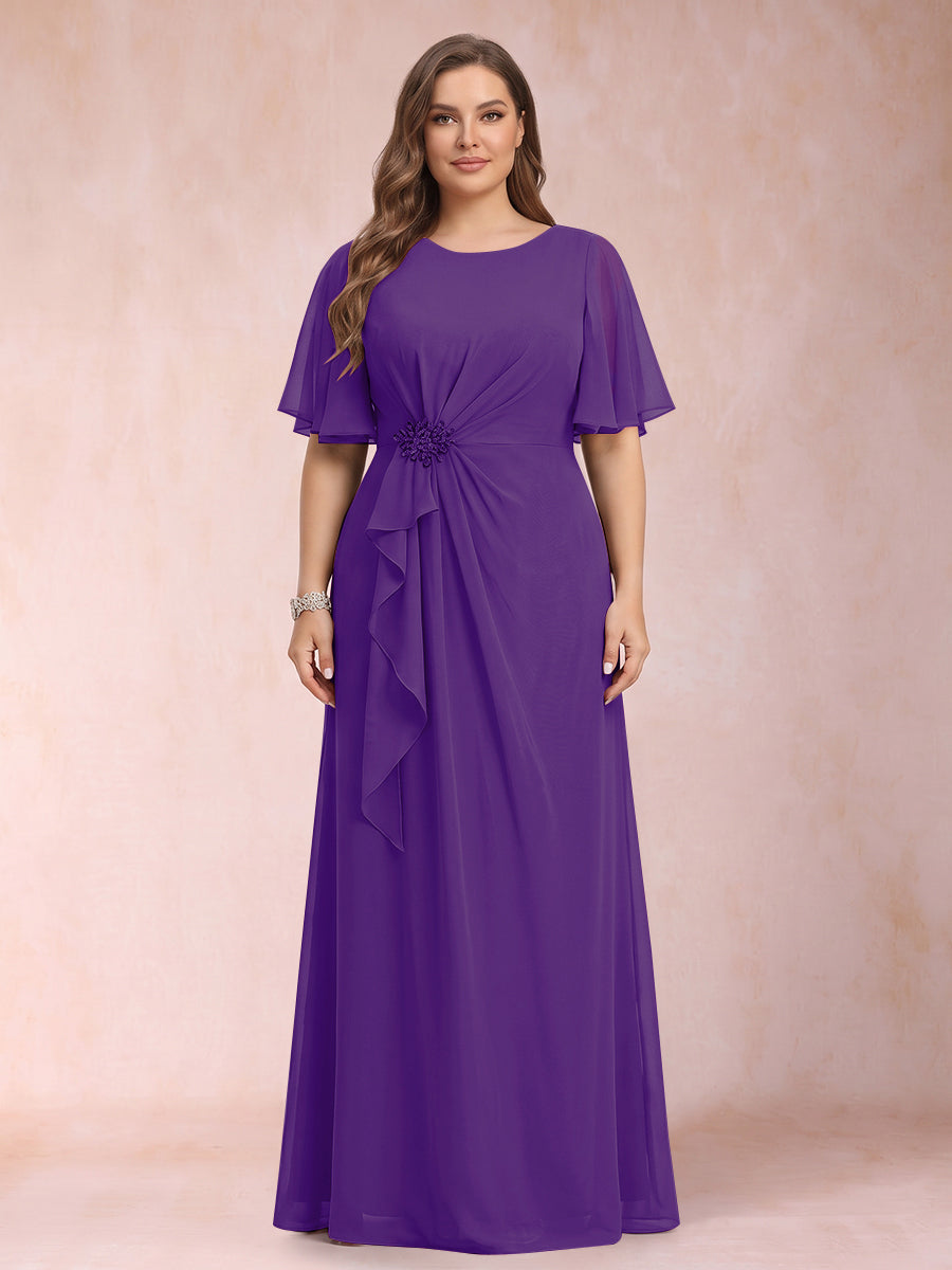 A-Line/Princess Scoop Black Chiffon Plus Size Mother of the Bride Dresses with Appliques &amp; Ruffles