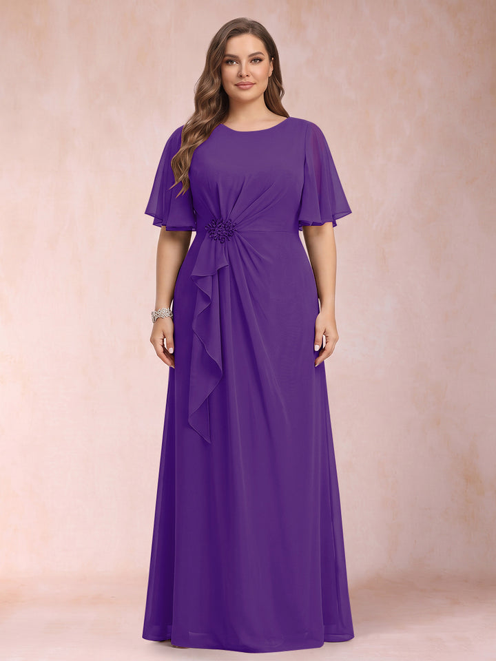 A-Line/Princess Scoop Black Chiffon Plus Size Mother of the Bride Dresses with Appliques &amp; Ruffles