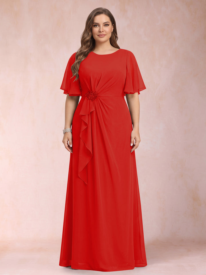 A-Line/Princess Scoop Black Chiffon Plus Size Mother of the Bride Dresses with Appliques &amp; Ruffles