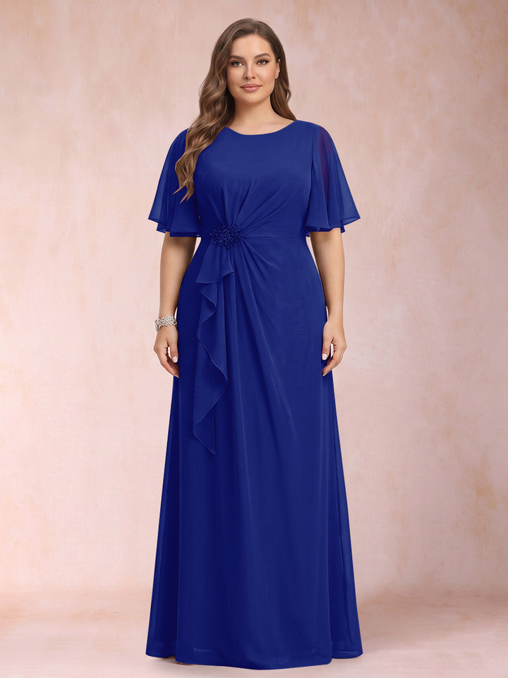 A-Line/Princess Scoop Black Chiffon Plus Size Mother of the Bride Dresses with Appliques &amp; Ruffles