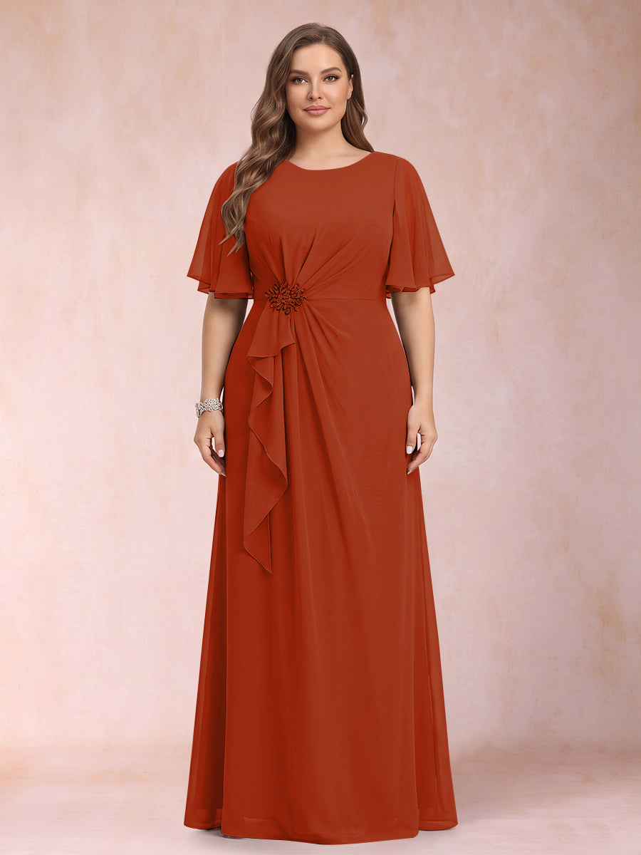 A-Line/Princess Scoop Black Chiffon Plus Size Mother of the Bride Dresses with Appliques &amp; Ruffles