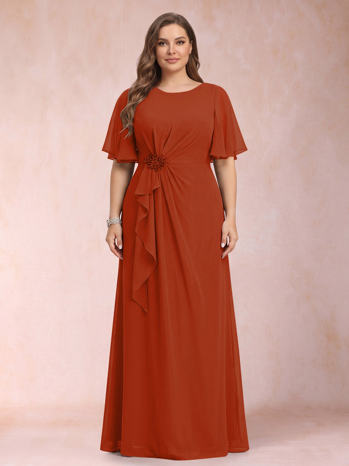 A-Line/Princess Scoop Black Chiffon Plus Size Mother of the Bride Dresses with Appliques &amp; Ruffles