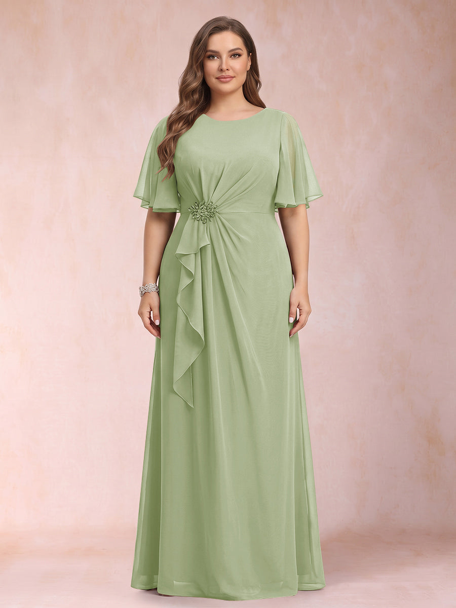 A-Line/Princess Scoop Black Chiffon Plus Size Mother of the Bride Dresses with Appliques &amp; Ruffles