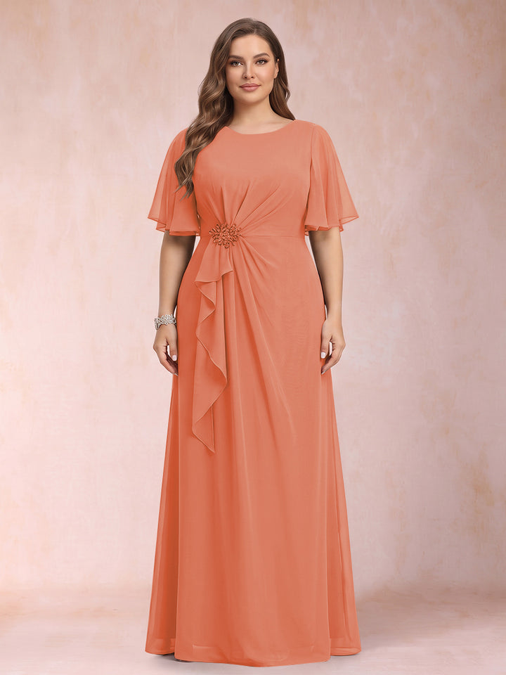 A-Line/Princess Scoop Black Chiffon Plus Size Mother of the Bride Dresses with Appliques &amp; Ruffles