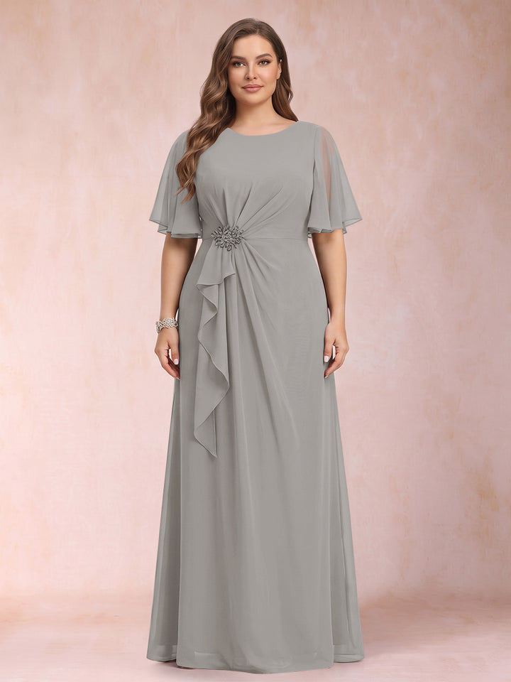 A-Line/Princess Scoop Black Chiffon Plus Size Mother of the Bride Dresses with Appliques &amp; Ruffles