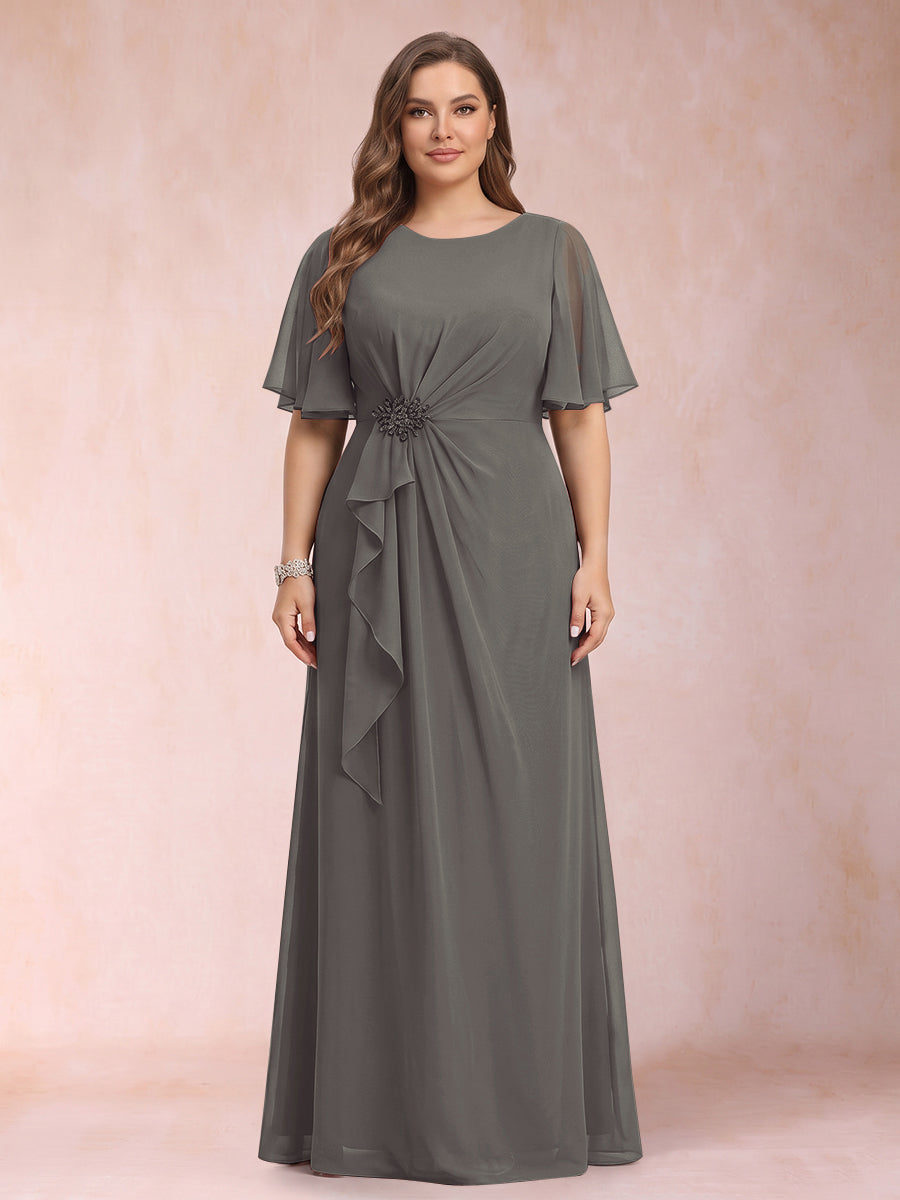 A-Line/Princess Scoop Black Chiffon Plus Size Mother of the Bride Dresses with Appliques &amp; Ruffles