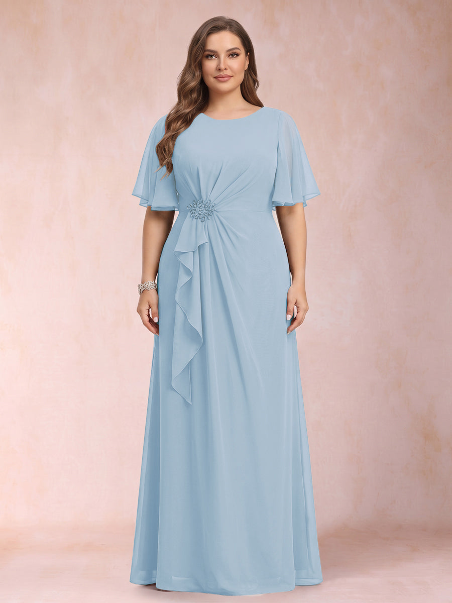 A-Line/Princess Scoop Black Chiffon Plus Size Mother of the Bride Dresses with Appliques &amp; Ruffles
