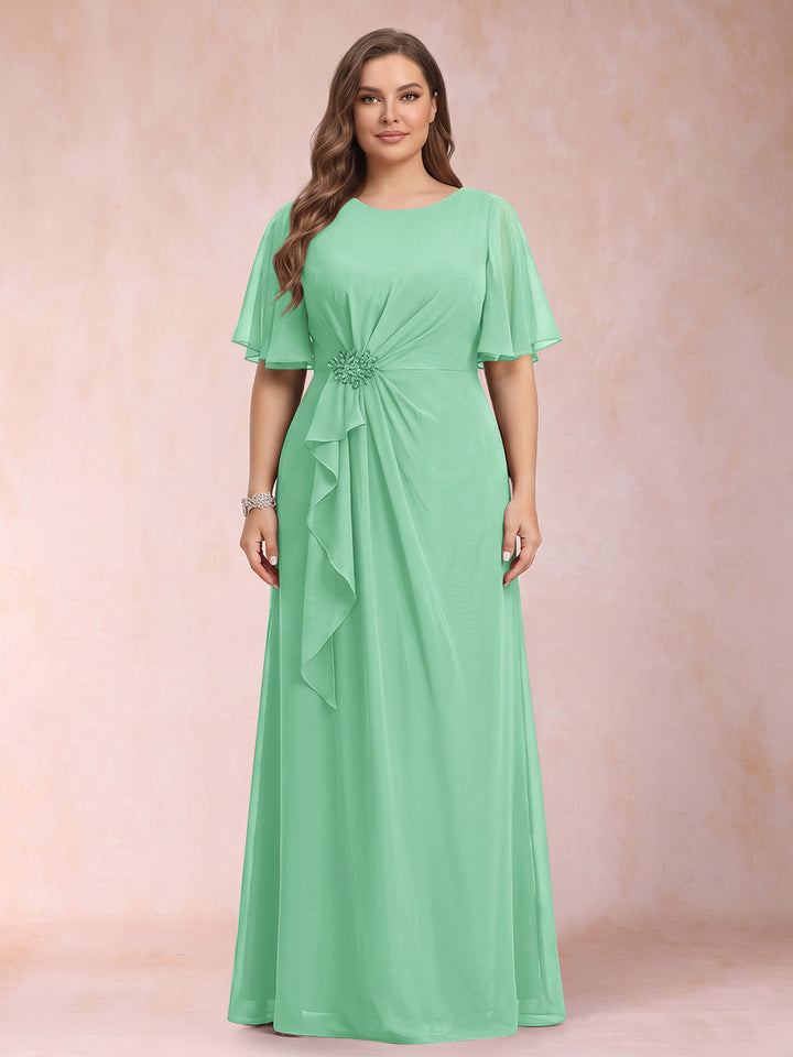 A-Line/Princess Scoop Black Chiffon Plus Size Mother of the Bride Dresses with Appliques &amp; Ruffles