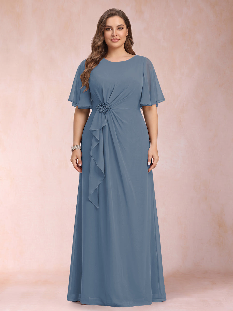A-Line/Princess Scoop Black Chiffon Plus Size Mother of the Bride Dresses with Appliques &amp; Ruffles
