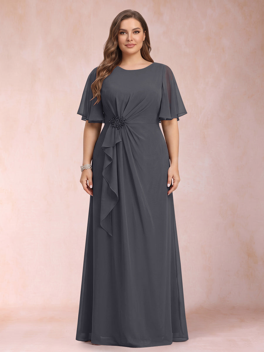 A-Line/Princess Scoop Black Chiffon Plus Size Mother of the Bride Dresses with Appliques &amp; Ruffles