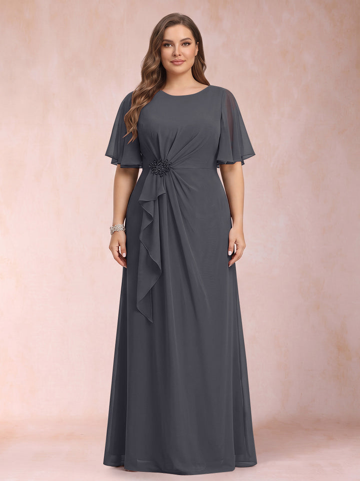 A-Line/Princess Scoop Black Chiffon Plus Size Mother of the Bride Dresses with Appliques &amp; Ruffles