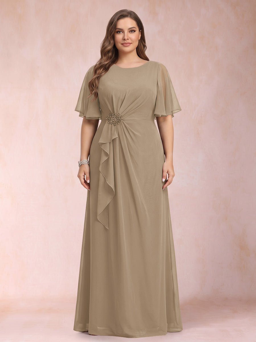 A-Line/Princess Scoop Black Chiffon Plus Size Mother of the Bride Dresses with Appliques &amp; Ruffles