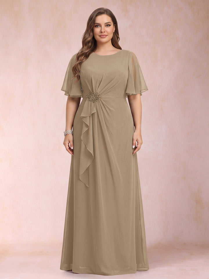 A-Line/Princess Scoop Black Chiffon Plus Size Mother of the Bride Dresses with Appliques &amp; Ruffles