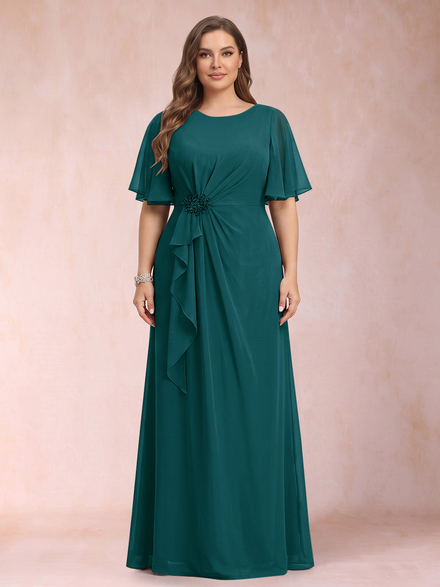 A-Line/Princess Scoop Black Chiffon Plus Size Mother of the Bride Dresses with Appliques &amp; Ruffles