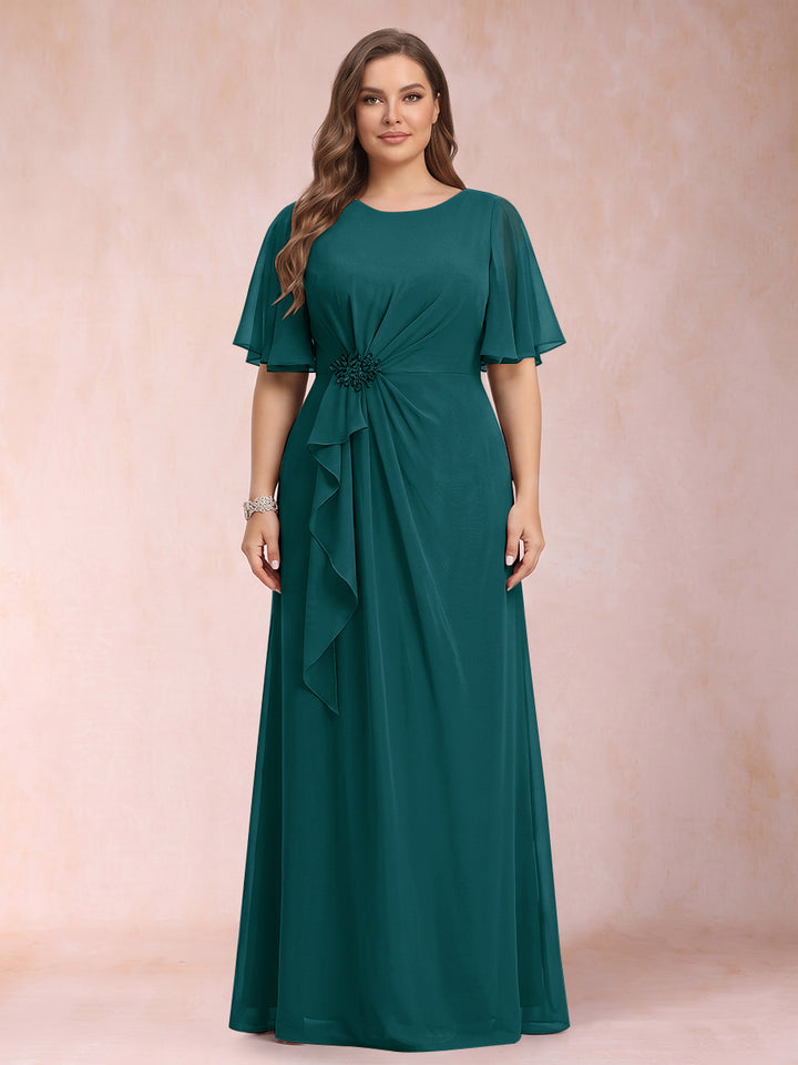 A-Line/Princess Scoop Black Chiffon Plus Size Mother of the Bride Dresses with Appliques &amp; Ruffles