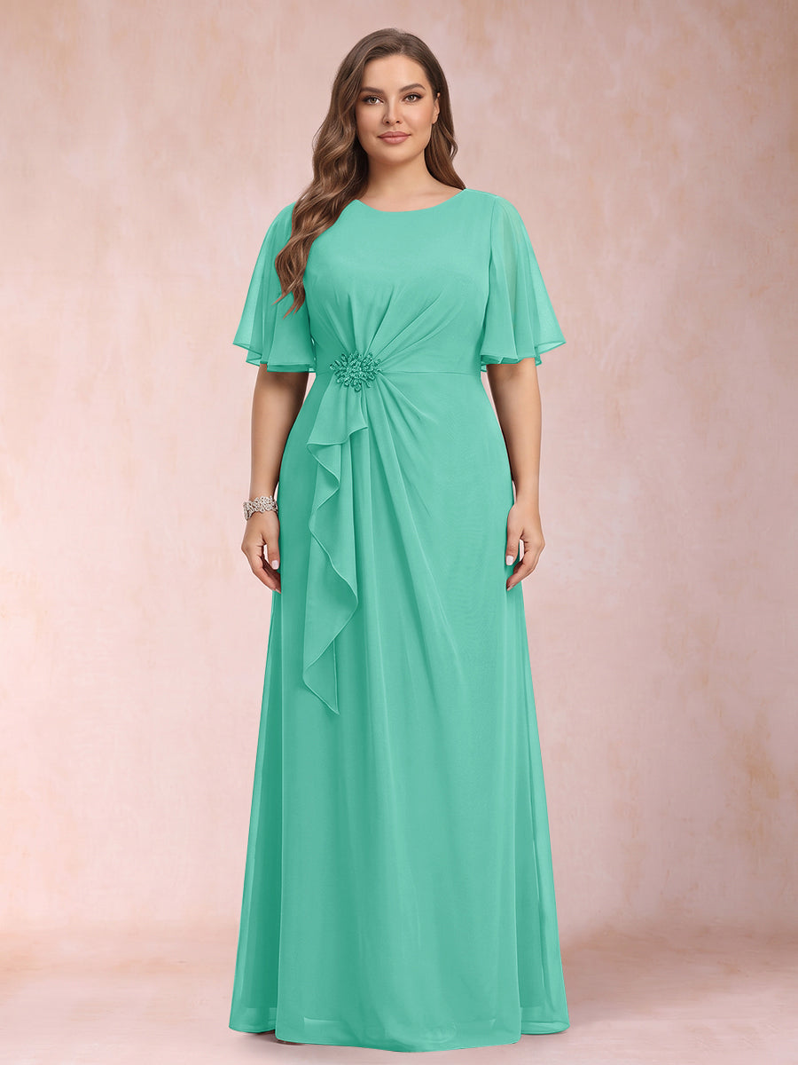 A-Line/Princess Scoop Black Chiffon Plus Size Mother of the Bride Dresses with Appliques &amp; Ruffles