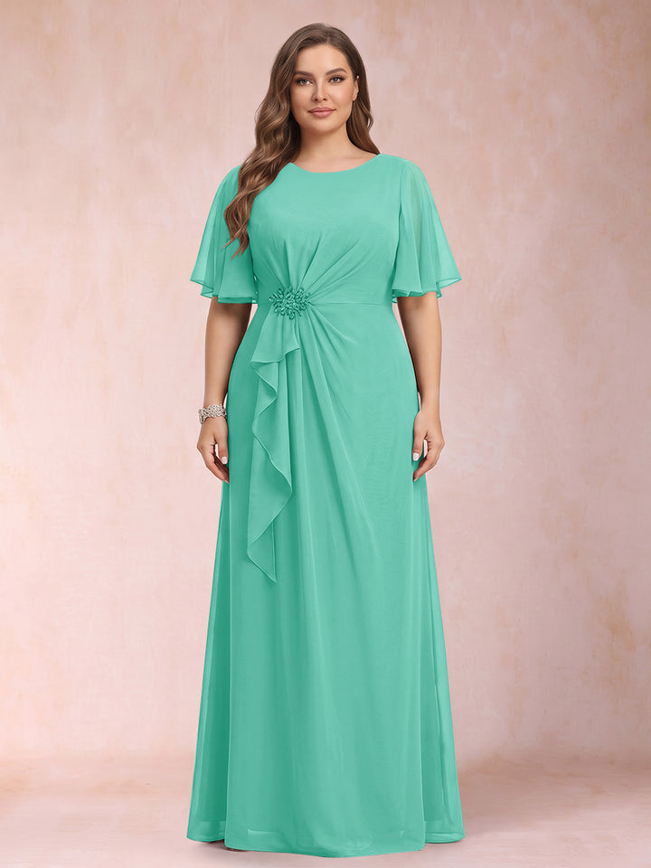 A-Line/Princess Scoop Black Chiffon Plus Size Mother of the Bride Dresses with Appliques &amp; Ruffles