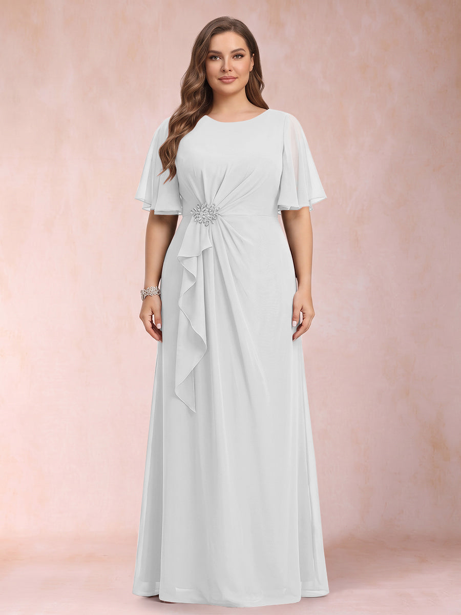 A-Line/Princess Scoop Black Chiffon Plus Size Mother of the Bride Dresses with Appliques &amp; Ruffles