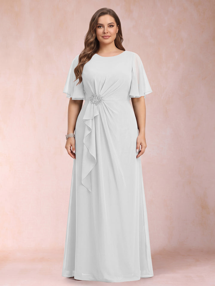 A-Line/Princess Scoop Black Chiffon Plus Size Mother of the Bride Dresses with Appliques &amp; Ruffles
