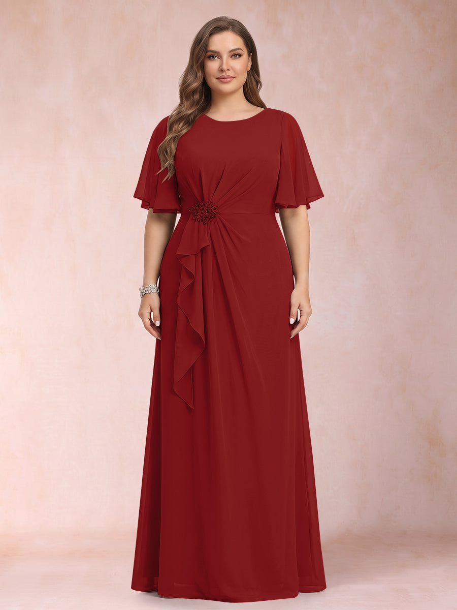 A-Line/Princess Scoop Black Chiffon Plus Size Mother of the Bride Dresses with Appliques &amp; Ruffles