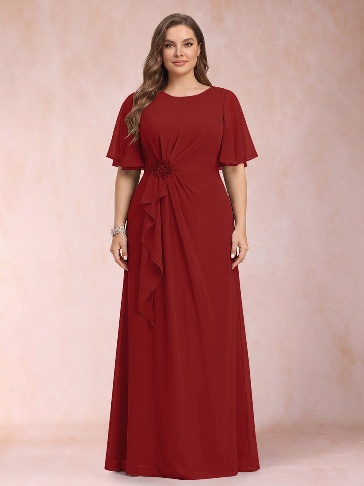 A-Line/Princess Scoop Black Chiffon Plus Size Mother of the Bride Dresses with Appliques &amp; Ruffles